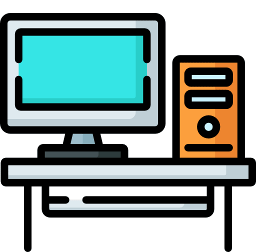 Icone représentant le dépannage informatique. Un écran et une tour.