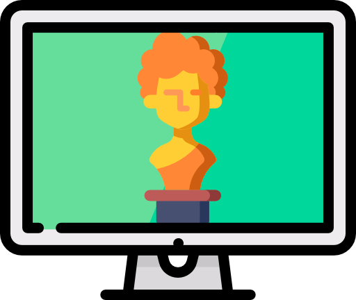 Sculpture d'un buste dans un écran d'ordinateur. Icone représentant les sites d'art.